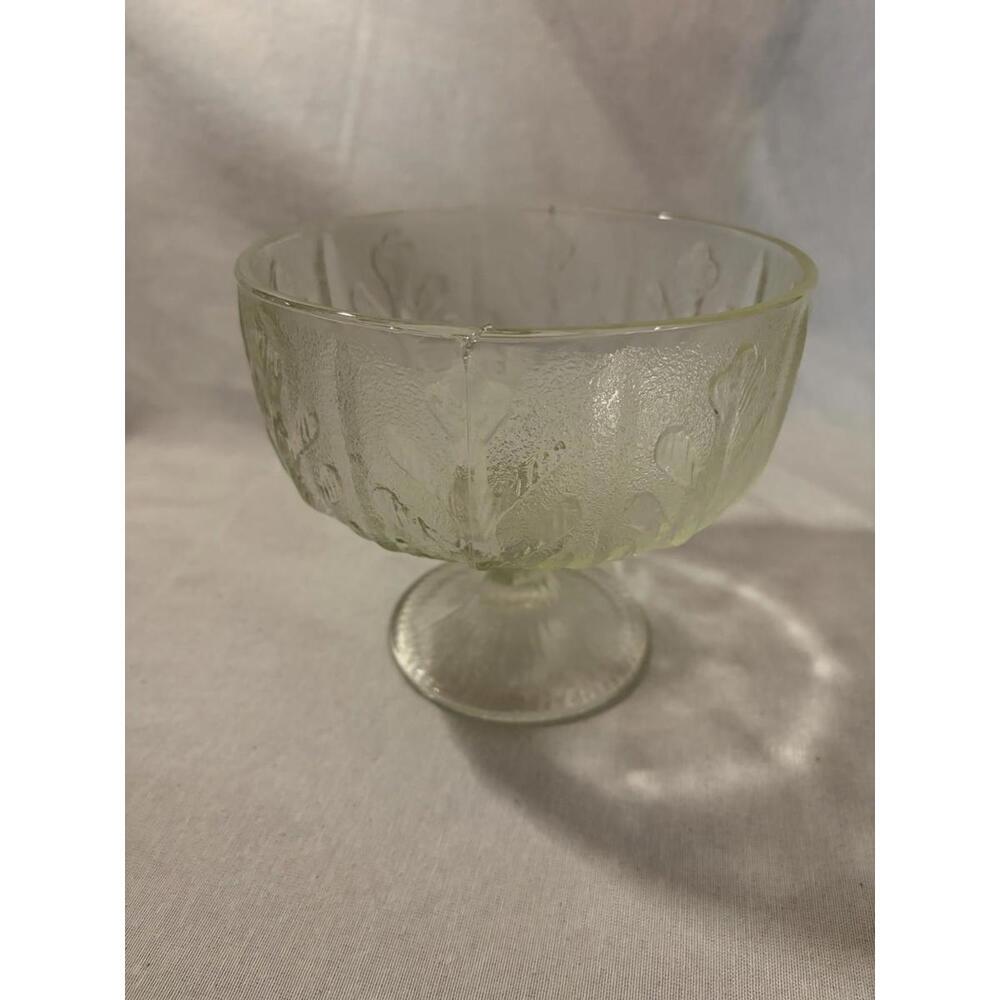 FTD 1978 Clear Glass Pedestal Bowl Oak Leaf Planter Footed Goblet Candy Dish
